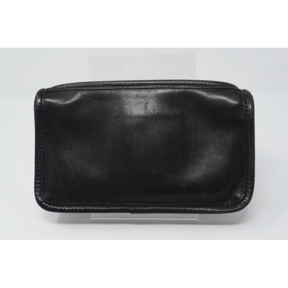 Coach Vintage Cosmetic Case Black Glove Tanned Leather Striped Canvas Lining - Picture 2 of 14